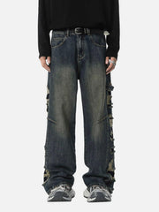Washed Side Ripped Straight Jeans