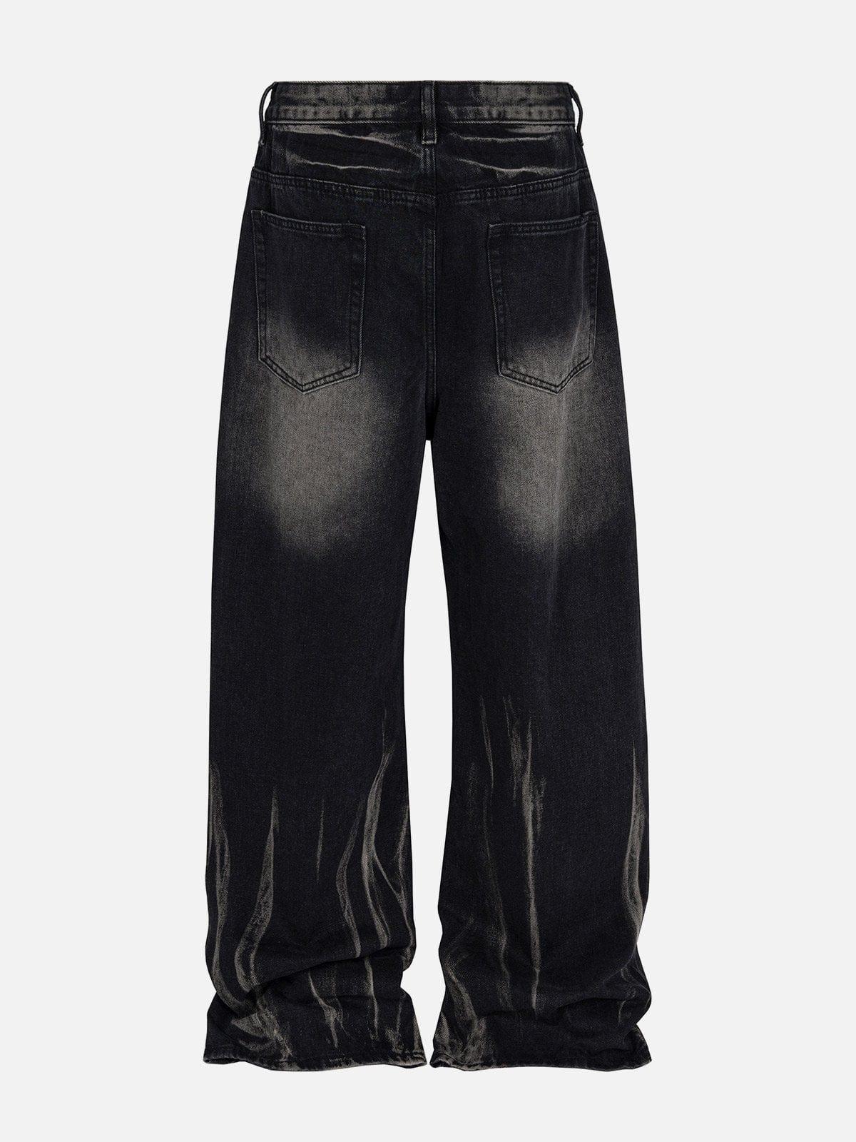 Washed Stained Wide-Leg Jeans