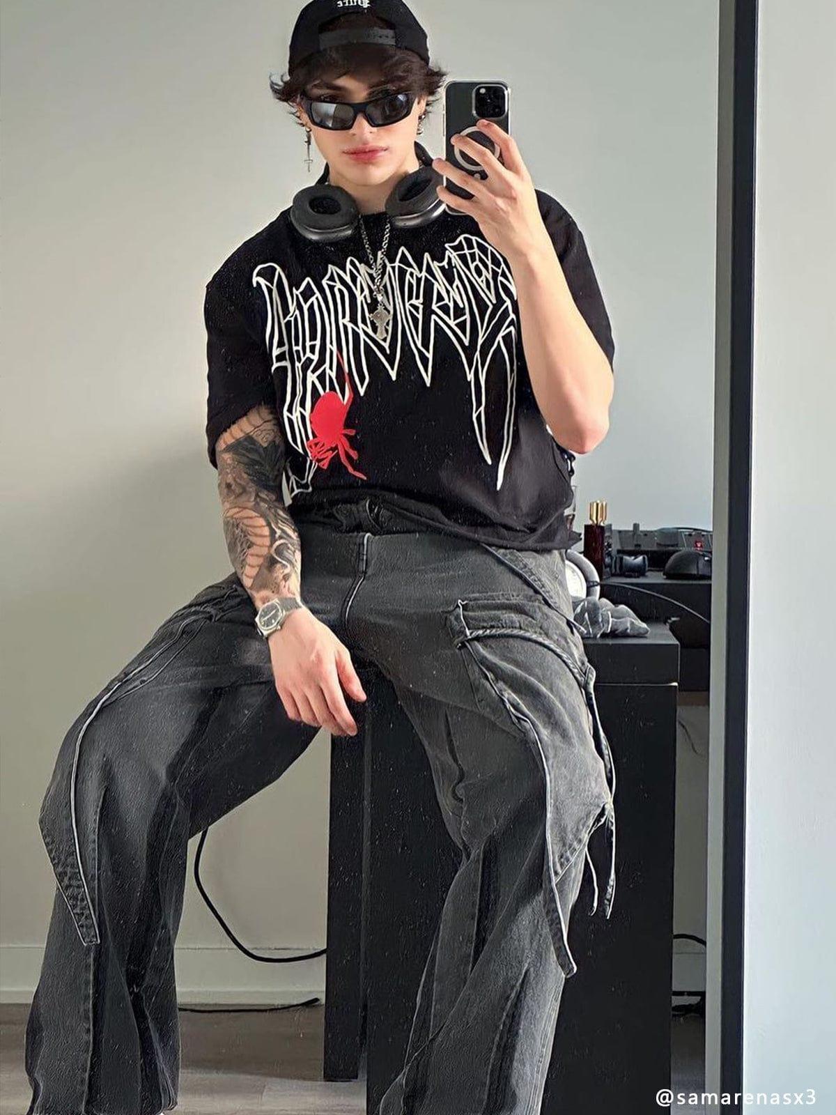 Wasteland Punk Washed Wide Leg Jeans