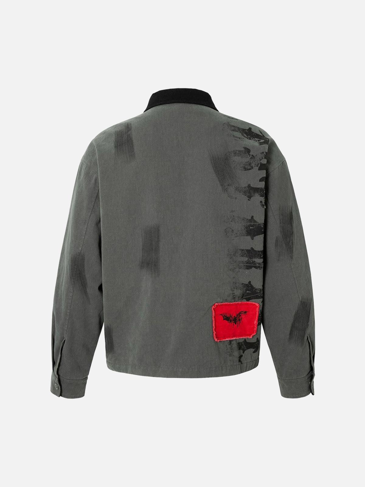 Wasteland Style Portrait Print Patchwork Barn Jacket