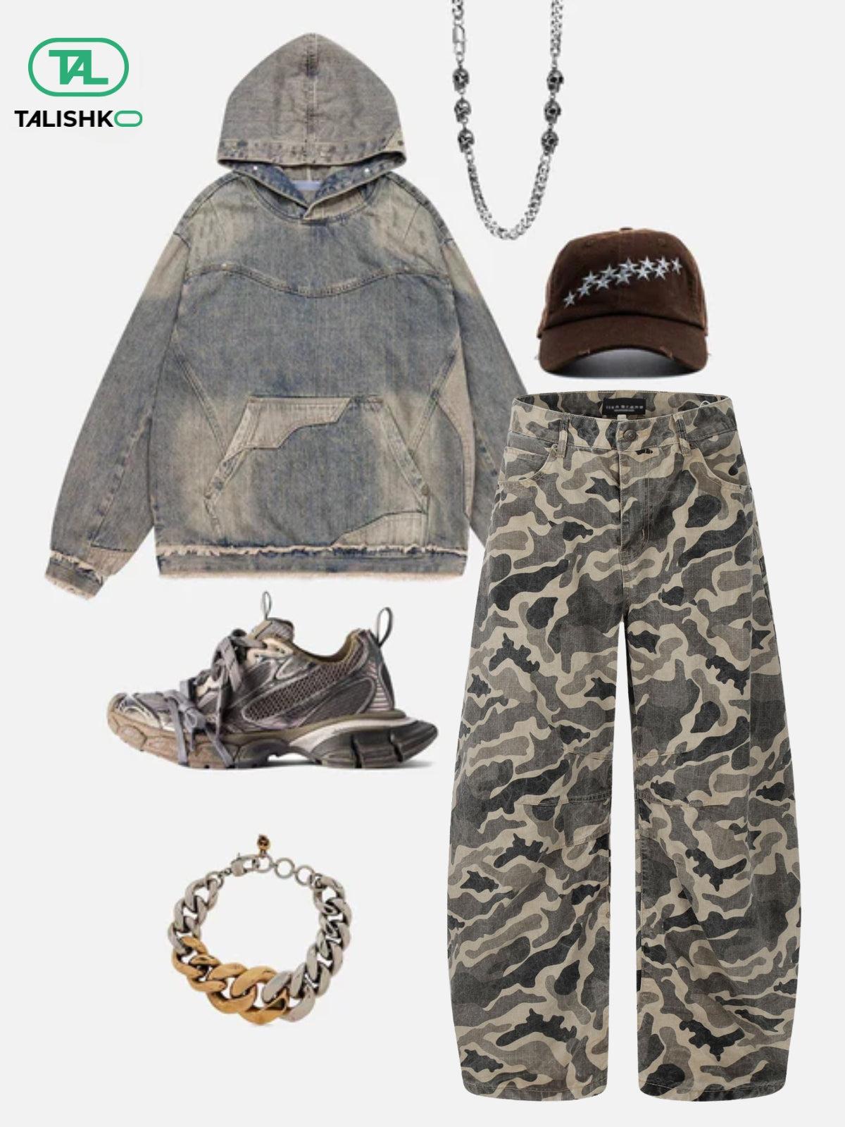 Wrinkle Camouflage Loose Jeans