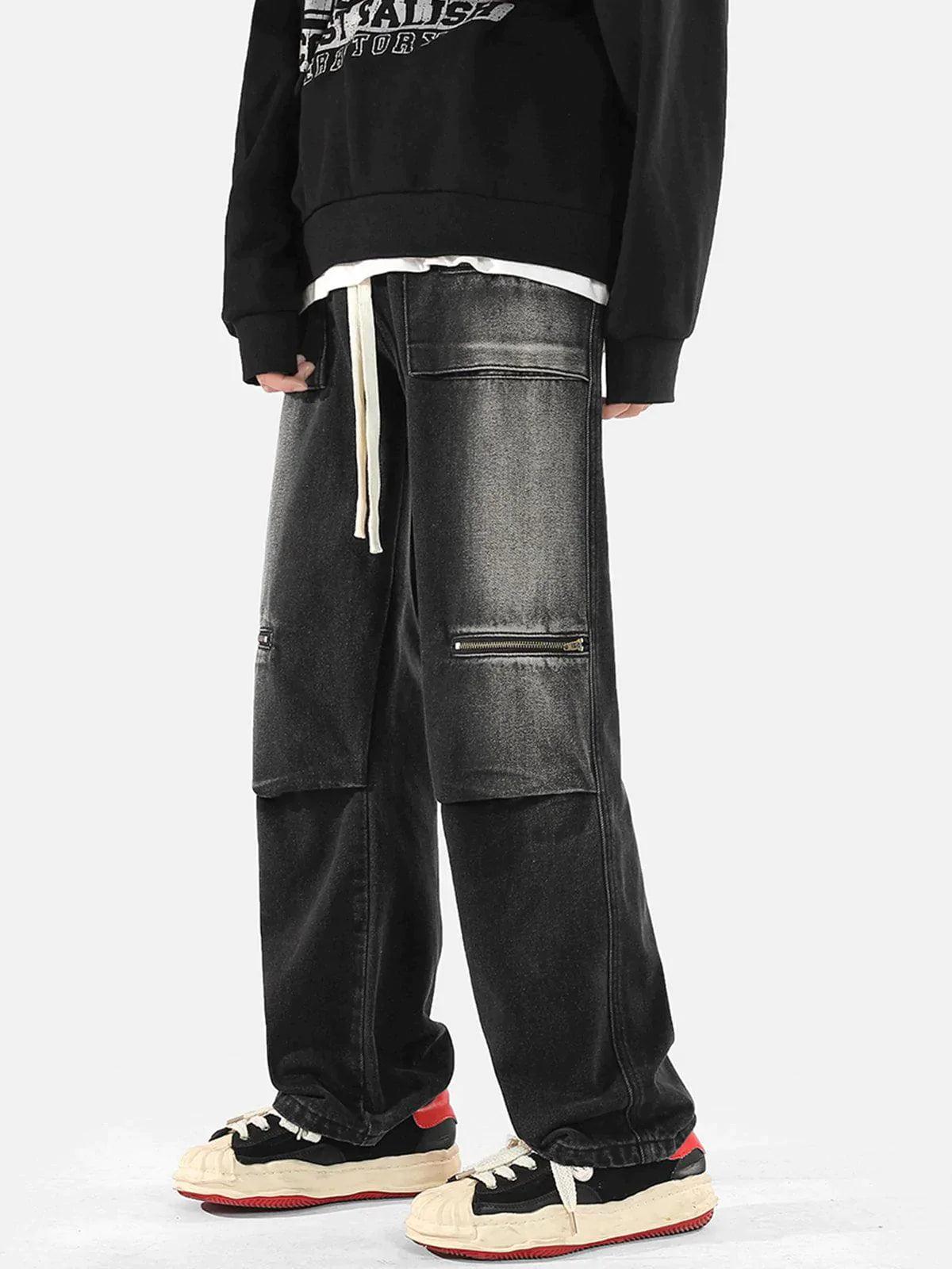 Zip Pocket Drawstring Jeans