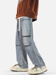 Zip Pocket Drawstring Jeans