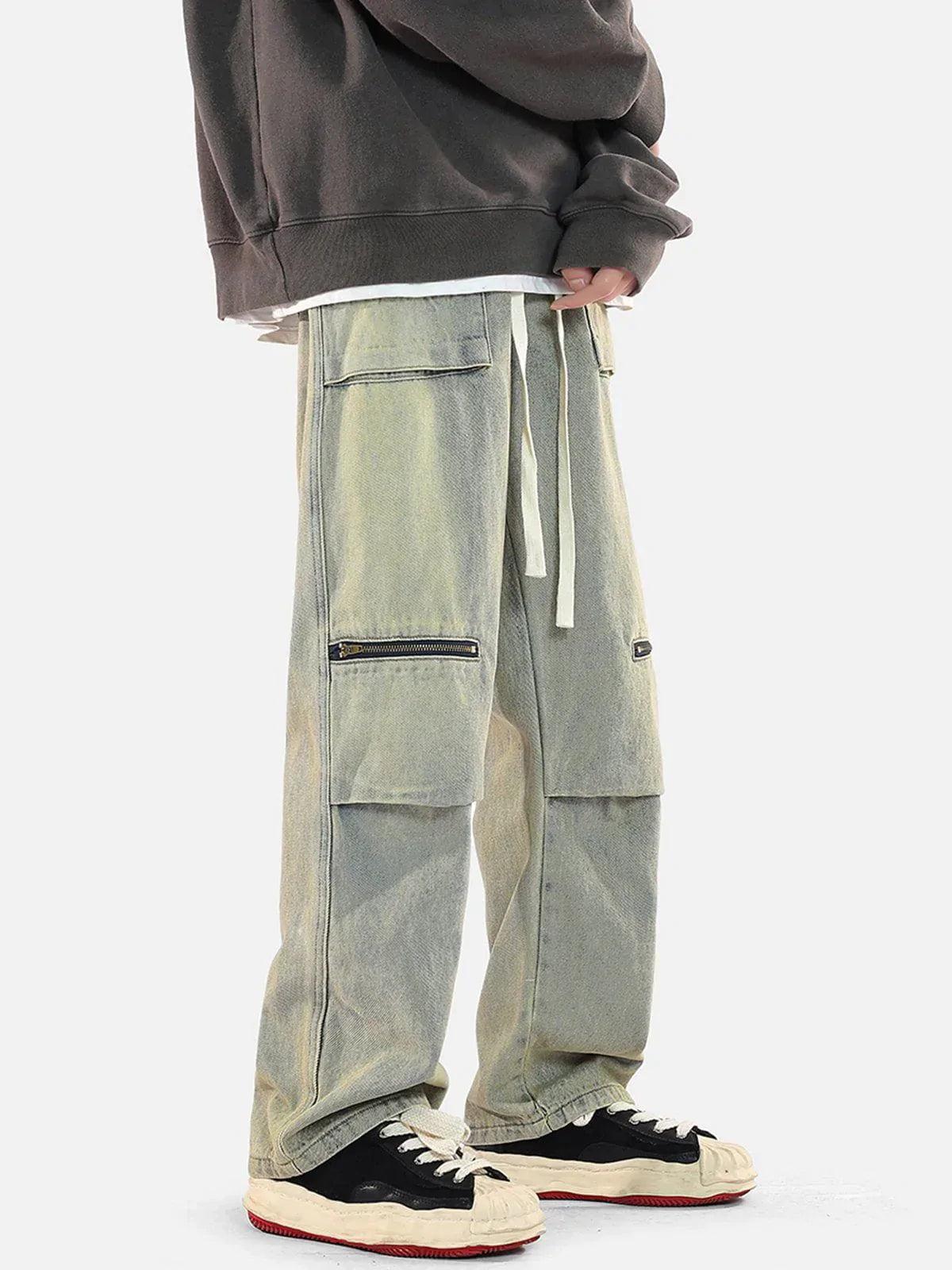 Zip Pocket Drawstring Jeans