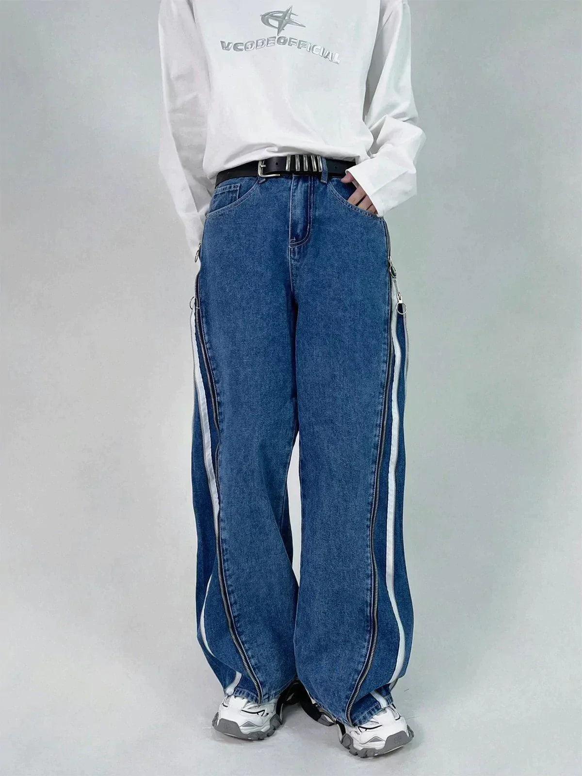 Zip Up Stripe Jeans