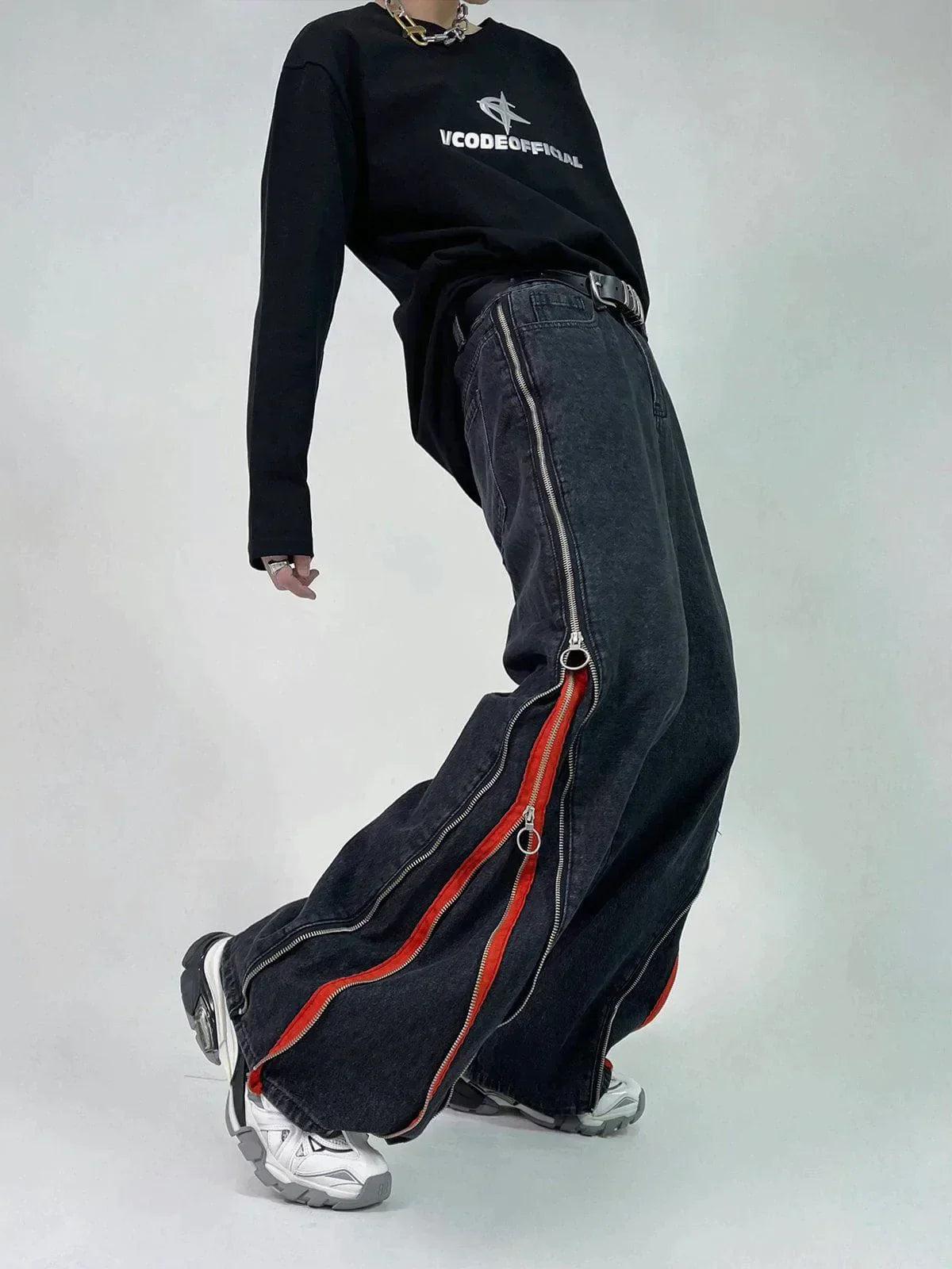 Zip Up Stripe Jeans