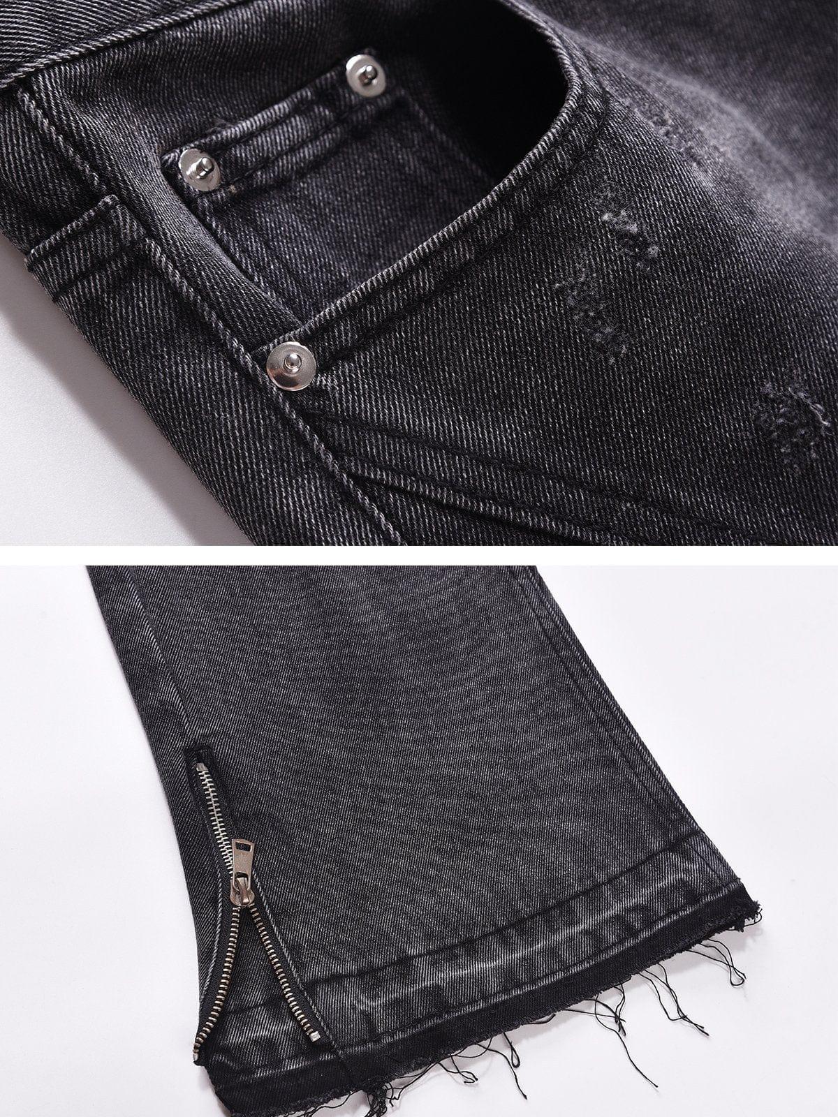 Zipper Decoration Washed Jeans