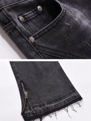 Zipper Decoration Washed Jeans